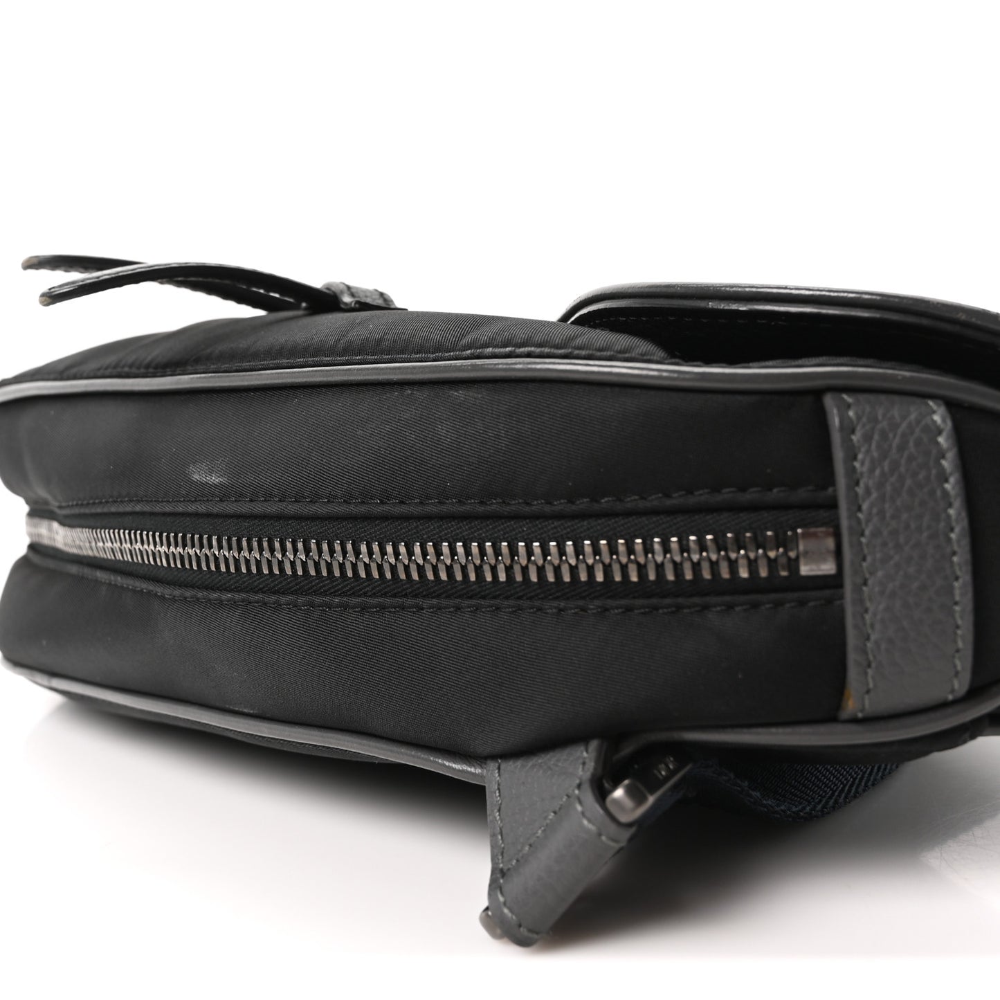 X Sacai Grained Calfskin Technical Fabric Mens Saddle Bag Black