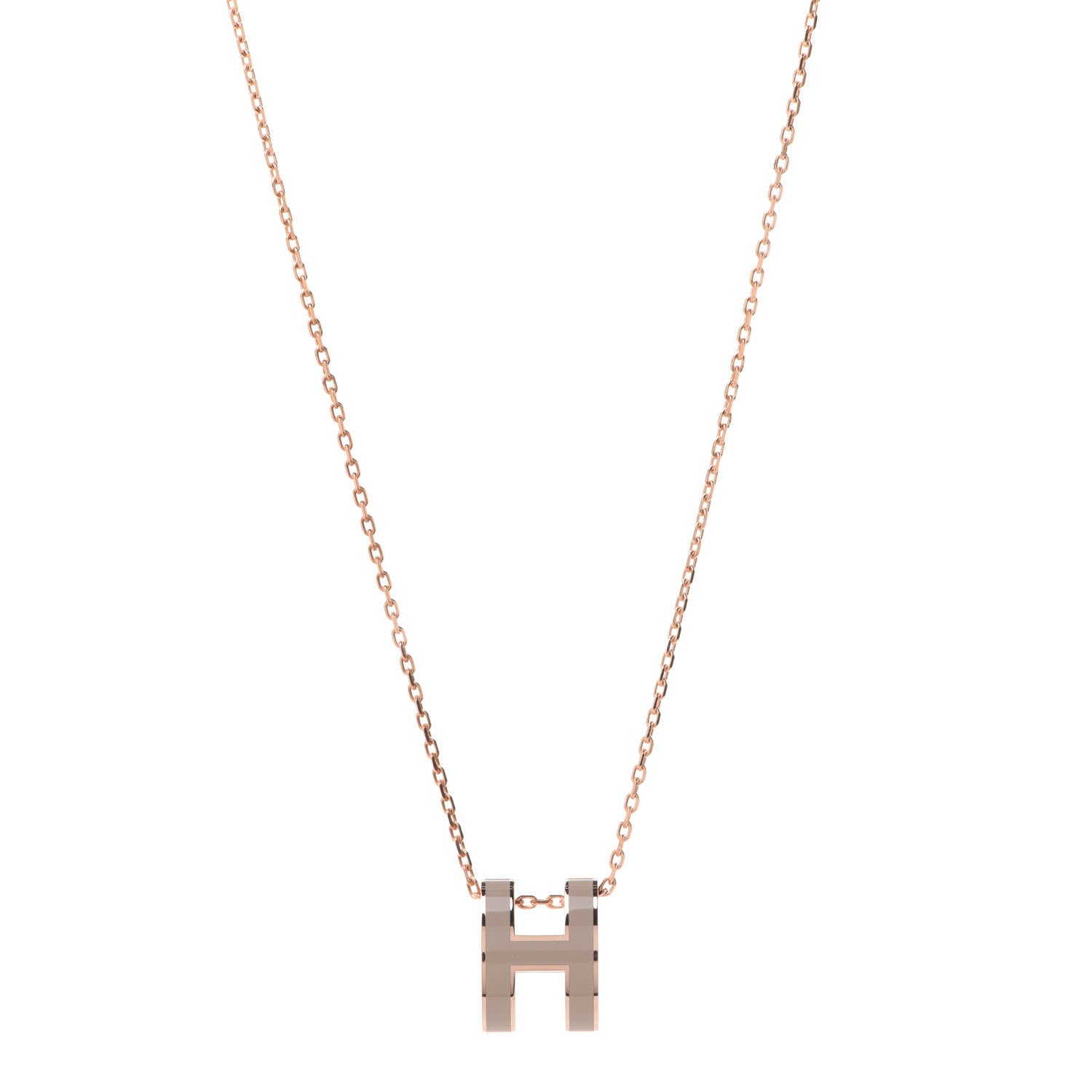 Hermes Lacquered Rose Gold Pop H Pendant Necklace Marron Glace 1 of 8