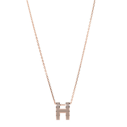 Hermes Lacquered Rose Gold Pop H Pendant Necklace Marron Glace 1 of 8