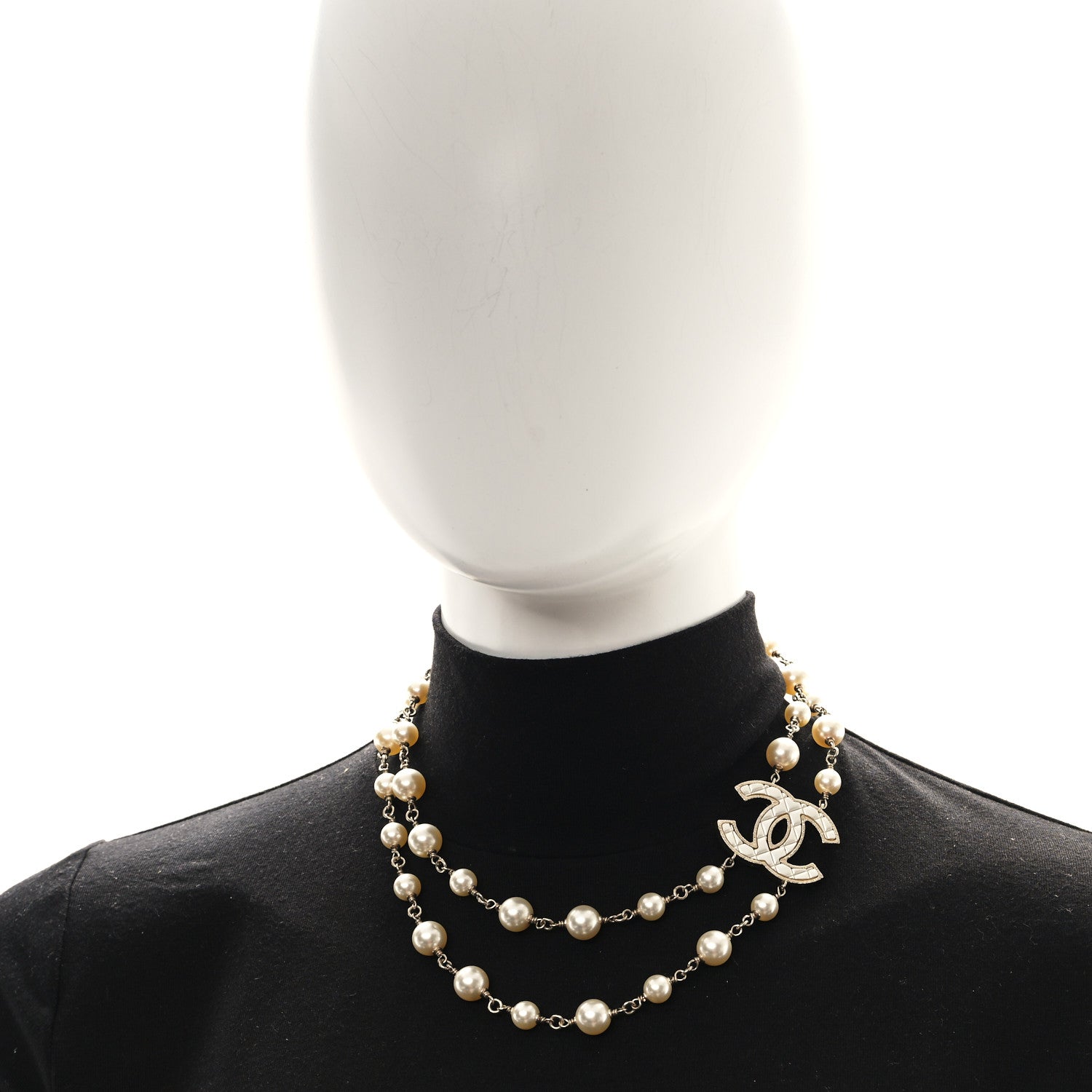 Chanel Pearl Quilted CC Long Necklace Light Gold 2 of 6