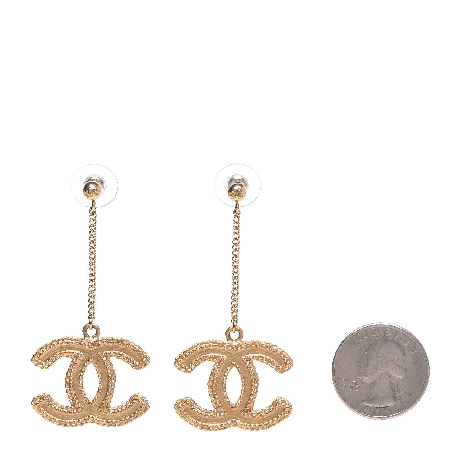 Chanel CC Drop Earrings Matte Gold 2 of 4