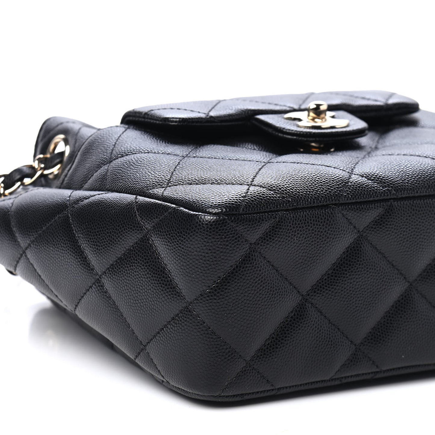 Caviar Quilted Flap Bucket Bag Black