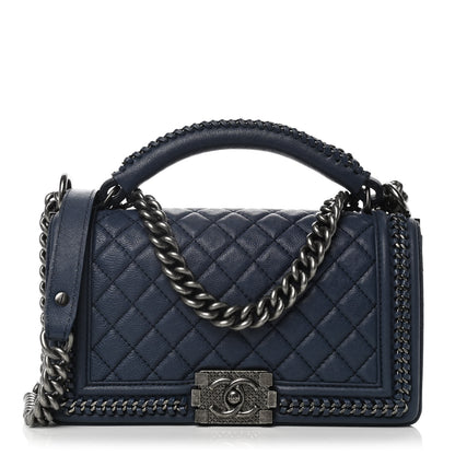 Chanel Calfskin Quilted Medium Top Handle Boy Flap Blue 1 of 11