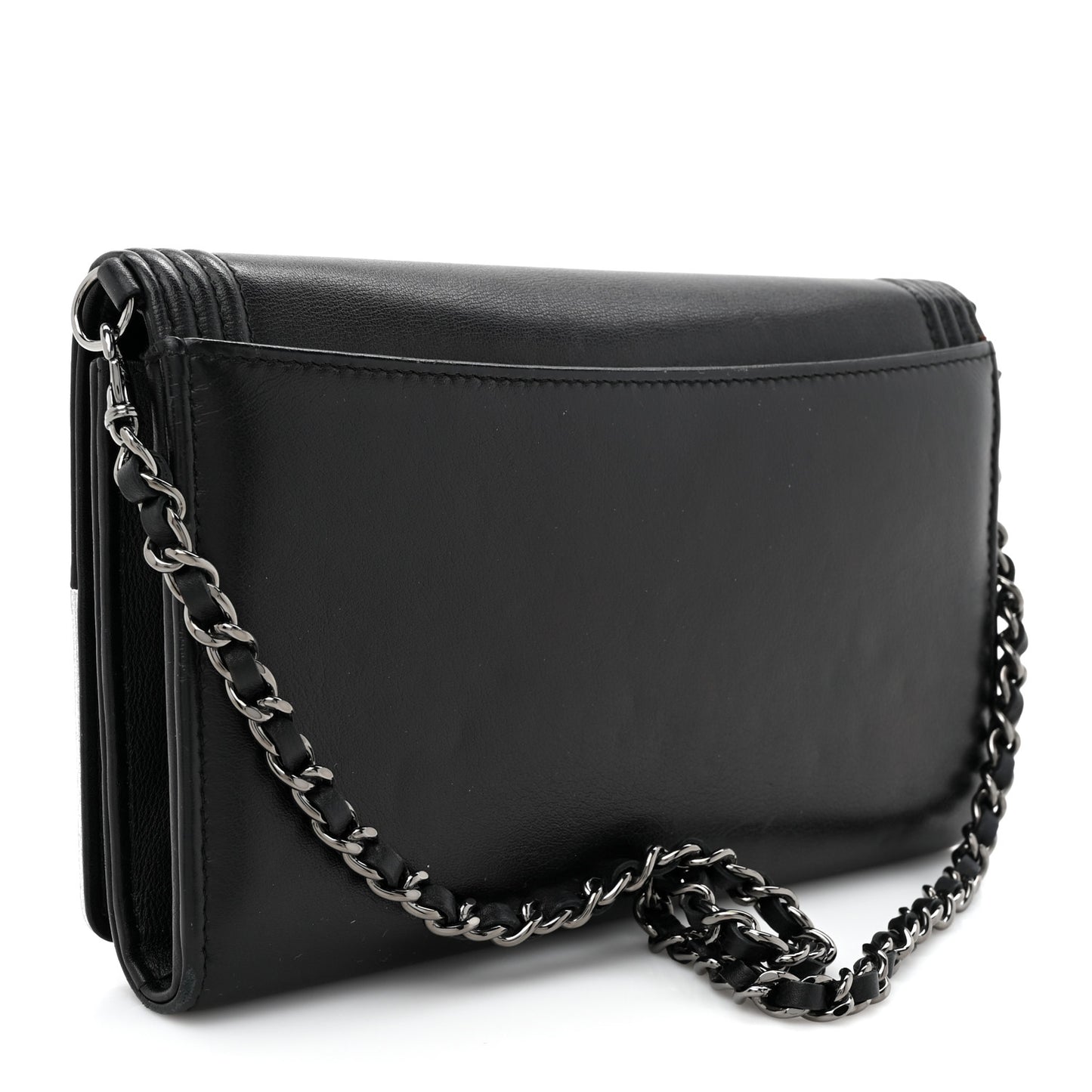Metallic Goatskin Boy Wallet On Removable Chain WOC Black Silver