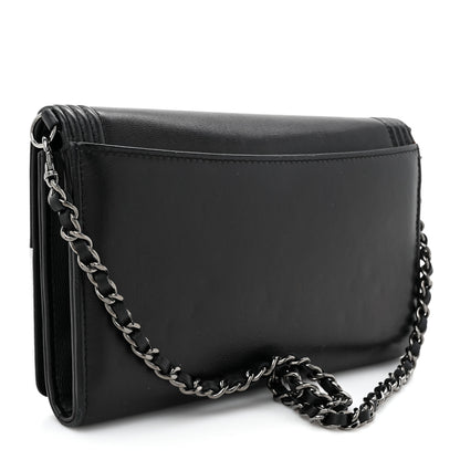 Chanel Metallic Goatskin Boy Wallet On Removable Chain WOC Black Silver 4 of 19