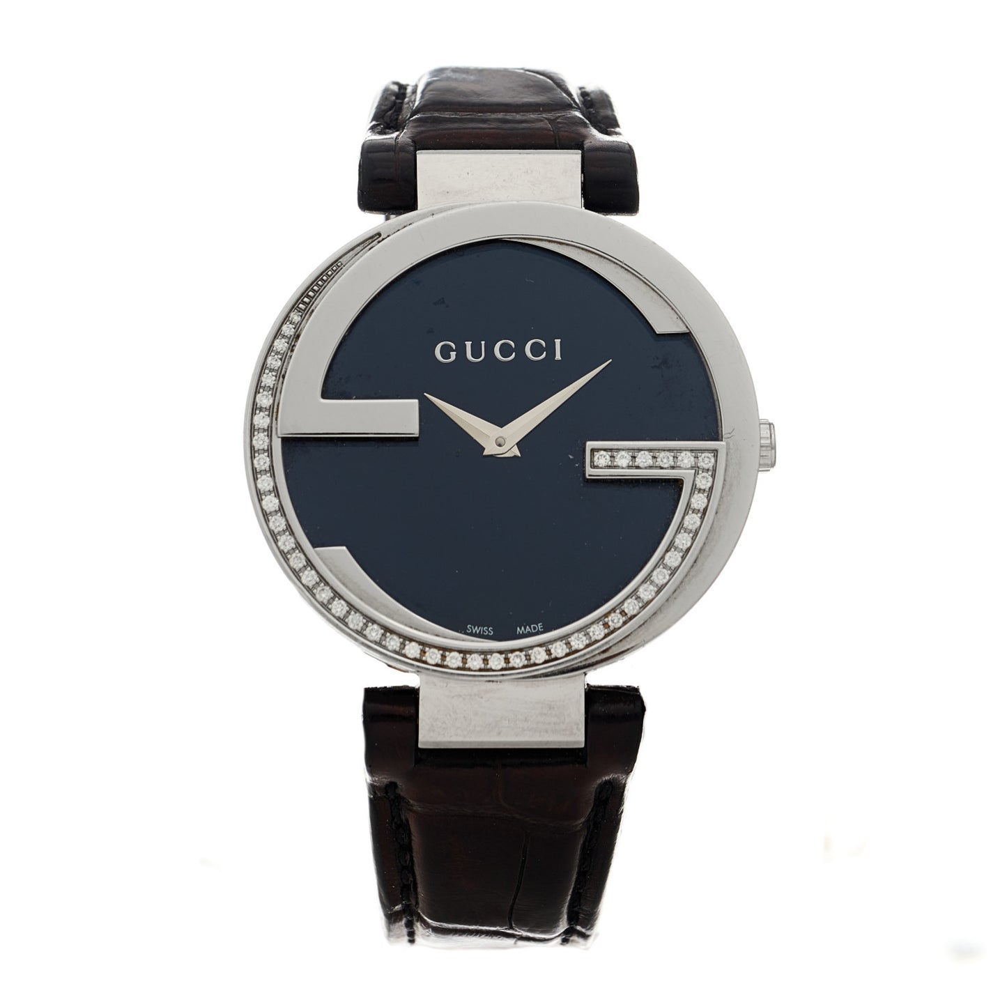 Stainless Steel Alligator Diamond 37mm Interlocking G Quartz Watch Black