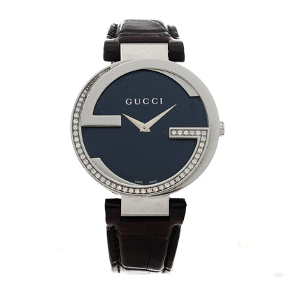 Gucci Stainless Steel Alligator Diamond 37mm Interlocking G Quartz Watch Black 1 of 4