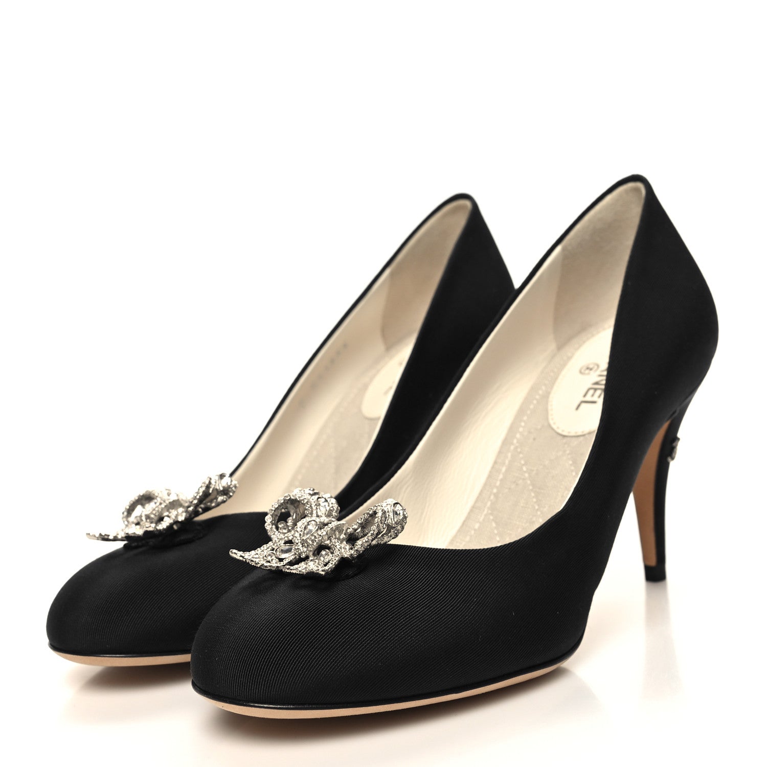 Chanel Grosgrain Crystal Bow Pumps 36.5 Black 3 of 8