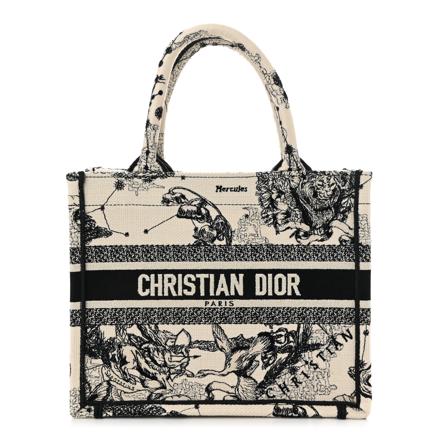Canvas Embroidered Small Zodiac Toile De Jouy Book Tote Latte