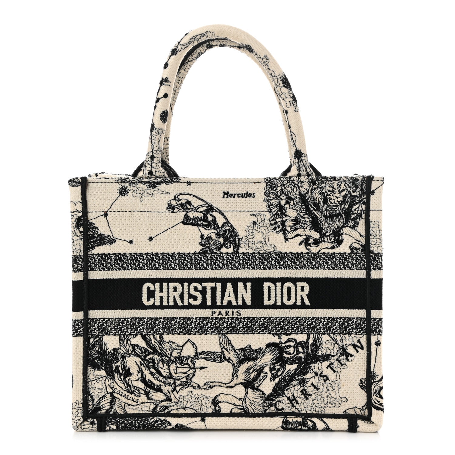 Christian Dior Canvas Embroidered Small Zodiac Toile De Jouy Book Tote Latte 1 of 12