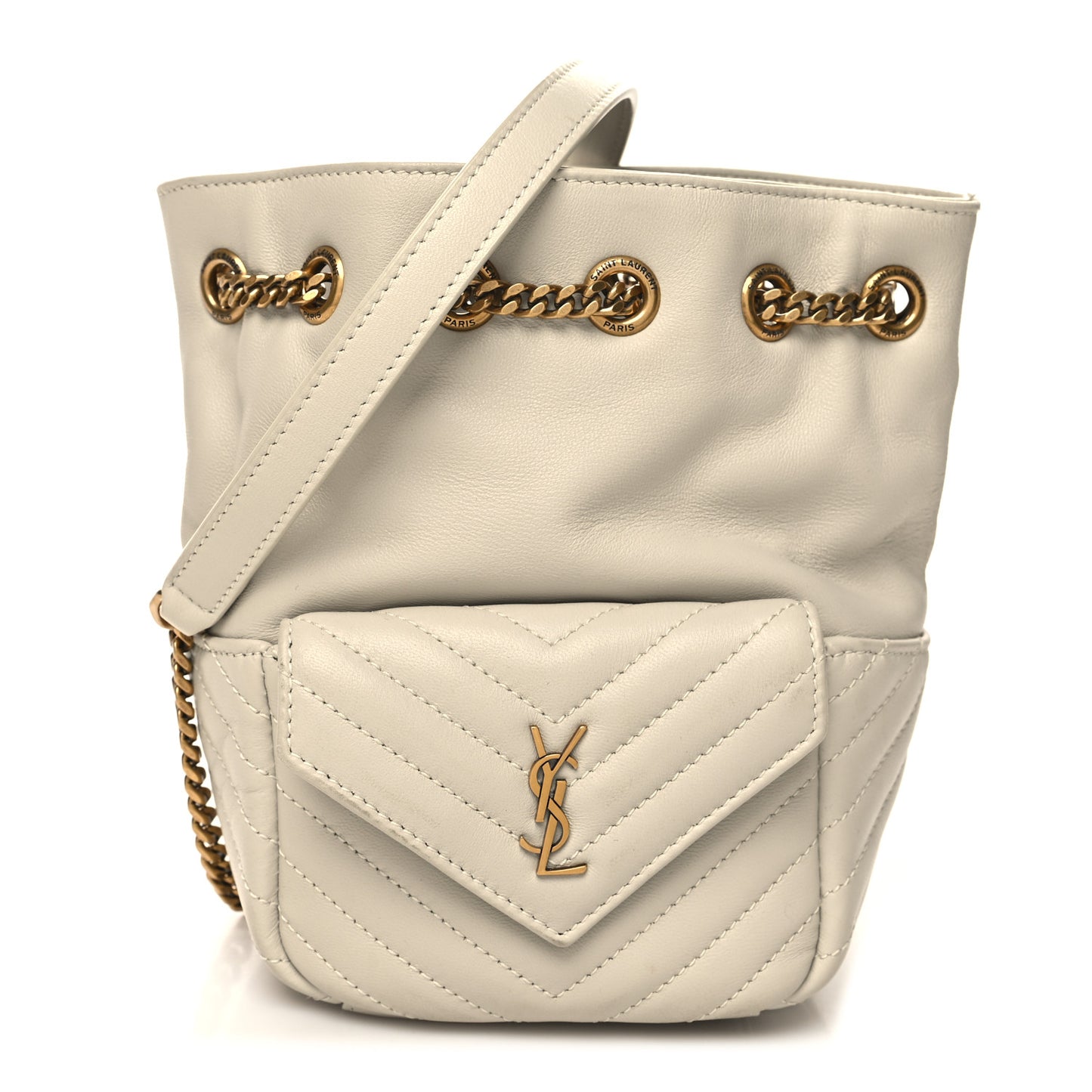 Lambskin Matelasse Monogram Joe Nano Bucket Bag Blanc Vintage