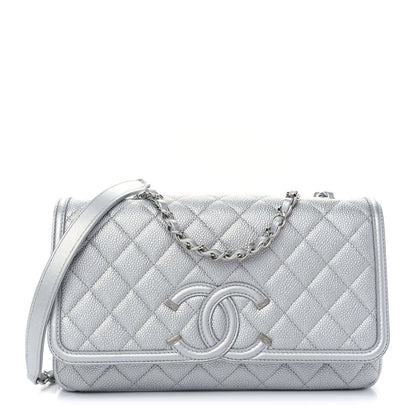 Chanel Metallic Caviar Quilted Medium CC Filigree Flap Silver 1 of 9