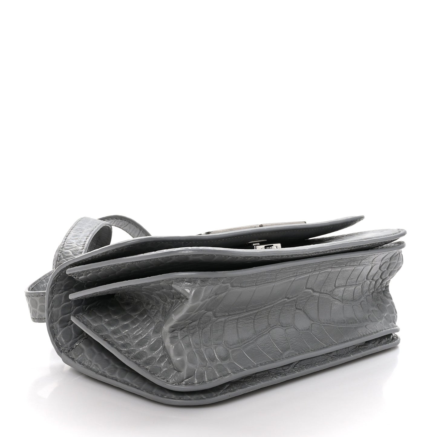 Extra Supple Calfskin Crocodile Embossed Small Gossip Bag Grey