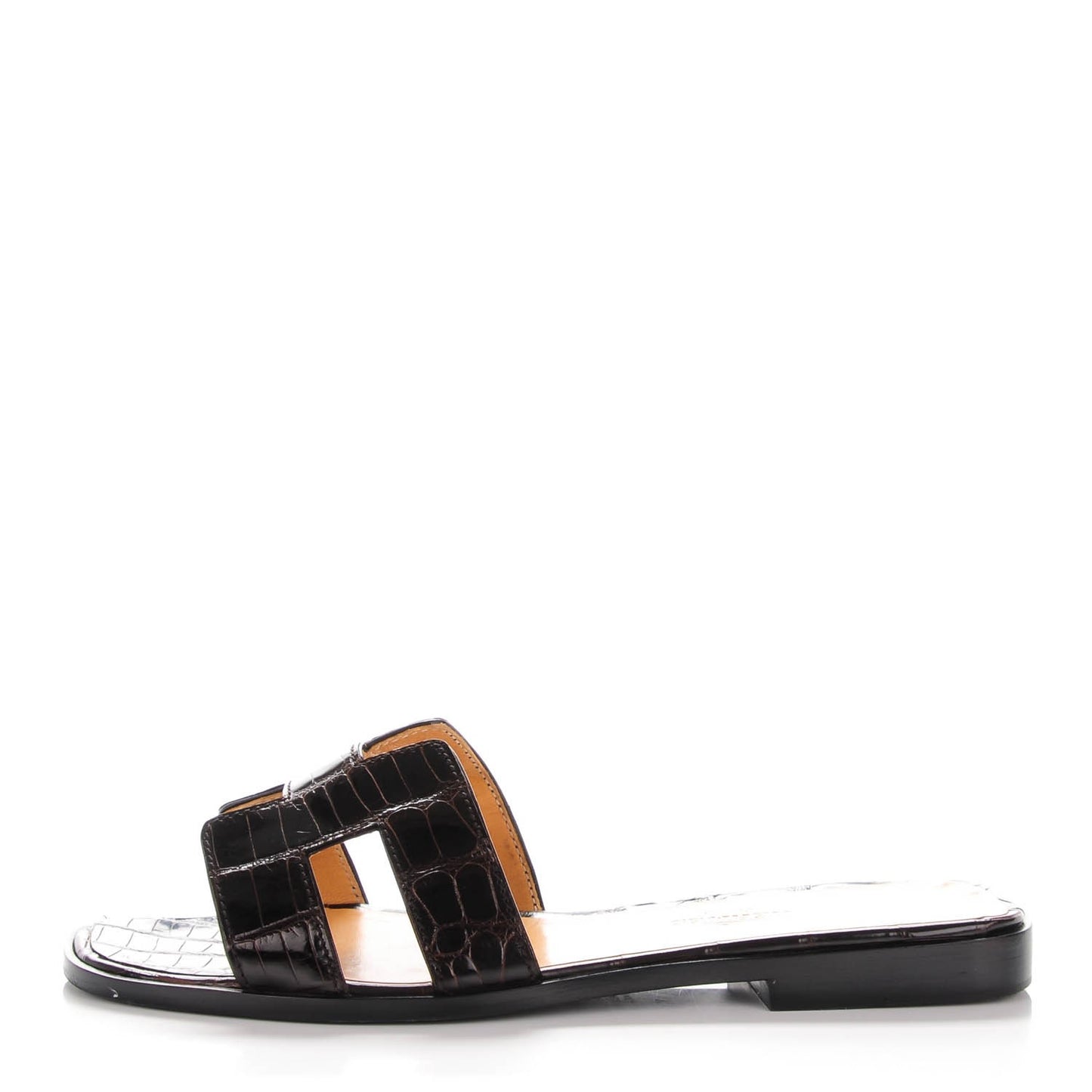 Shiny Alligator Oran Sandals 37.5 Havane