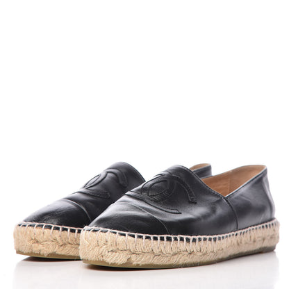 Chanel Lambskin Canvas Cap Toe CC Espadrilles 37 Black 3 of 9