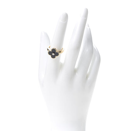 Van Cleef & Arpels 18K Yellow Gold Diamond Black Onyx Vintage Alhambra Ring 55 7.25 2 of 5