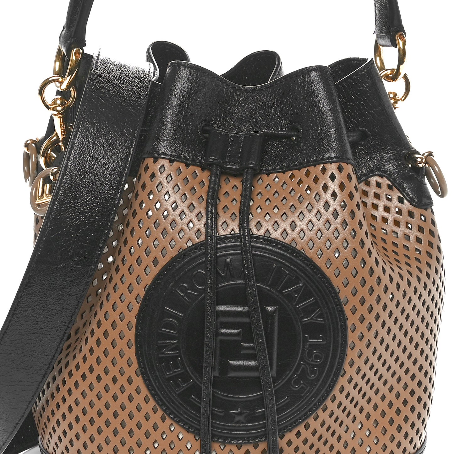 Vitello Liberty Glossy Lambskin F is Fendi Perforated Small Mon Tresor Bucket Bag Sand Mimosa Black