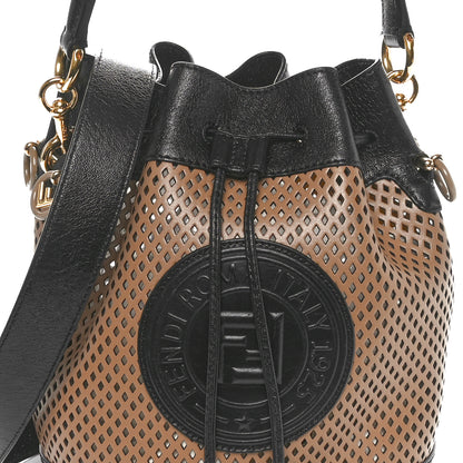 Fendi Vitello Liberty Glossy Lambskin F is Fendi Perforated Small Mon Tresor Bucket Bag Sand Mimosa Black 5 of 10