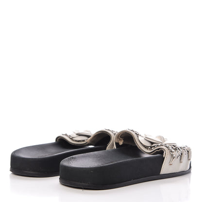 Chanel Lambskin Chain Camellia Flat Sandals 36 White 4 of 13