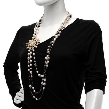 Chanel Baguette Crystal Resin Pearl CC Multi Strand Necklace Black Gold 2 of 8