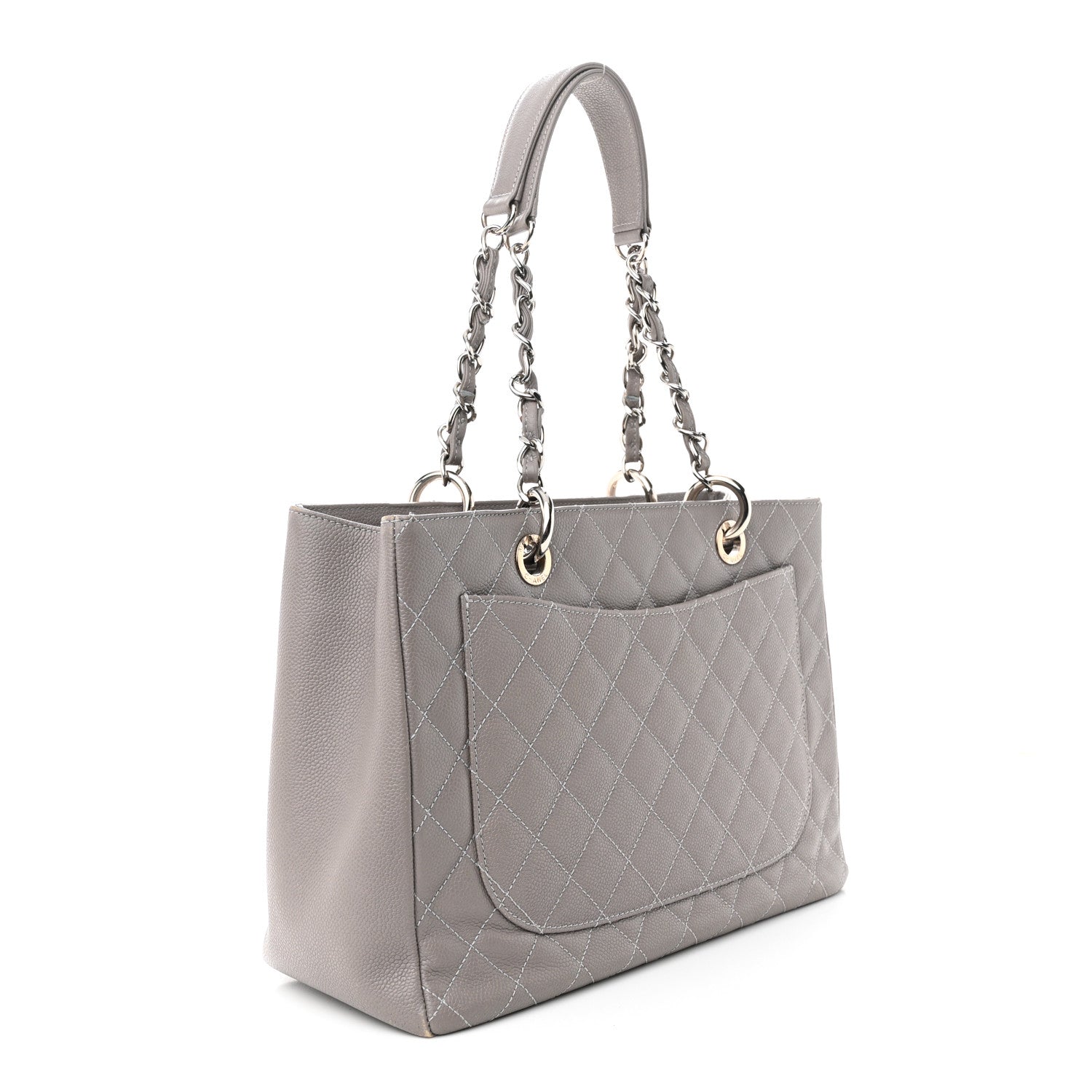 Chanel Caviar Quilted Grand Shopping Tote GST Light Grey 3 of 16