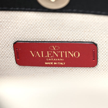 Valentino Garavani Canvas Calfskin VLTN Print Small Rockstud Tote Naturale Black 6 of 14