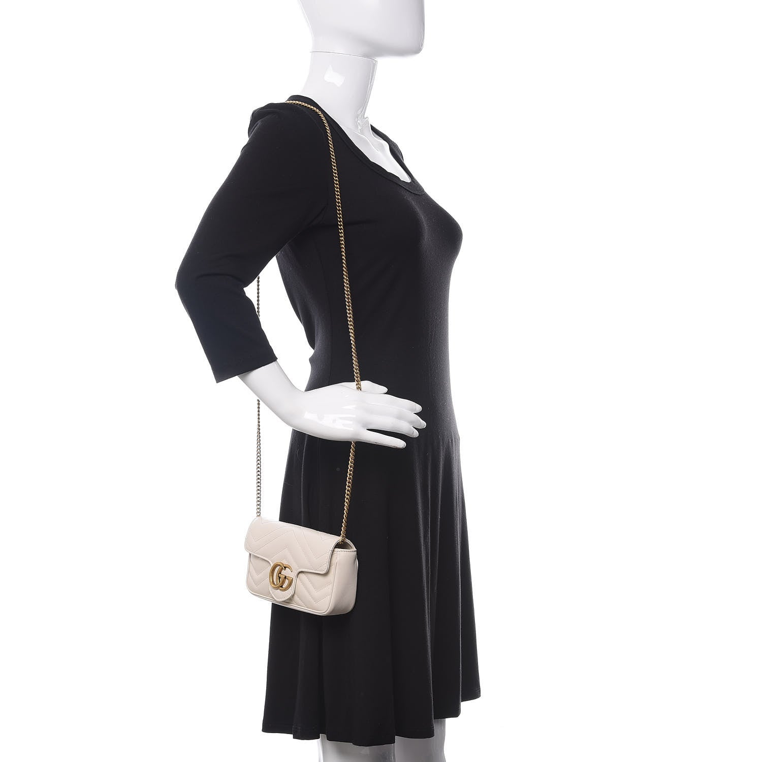 Gucci Calfskin Matelasse Super Mini GG Marmont Shoulder Bag White 2 of 11
