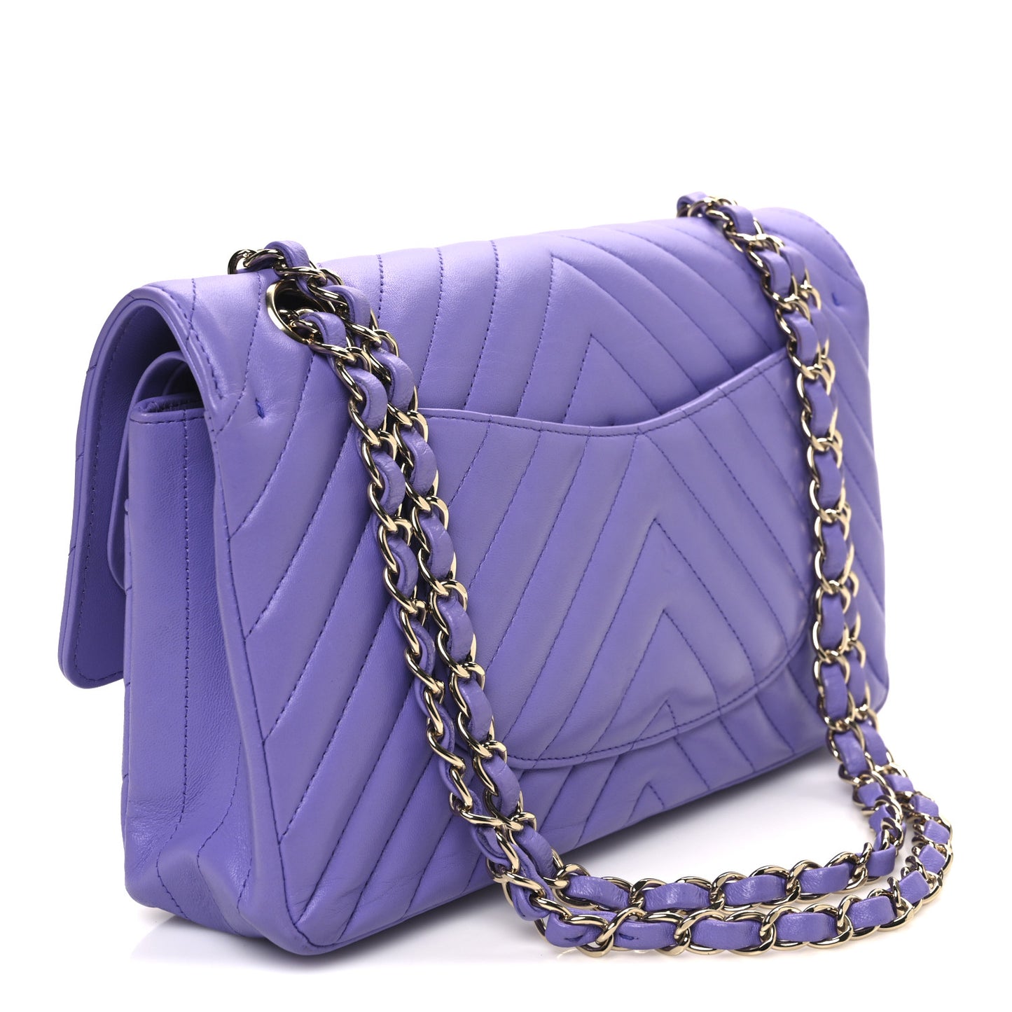 Lambskin Chevron Quilted Medium Double Flap Purple