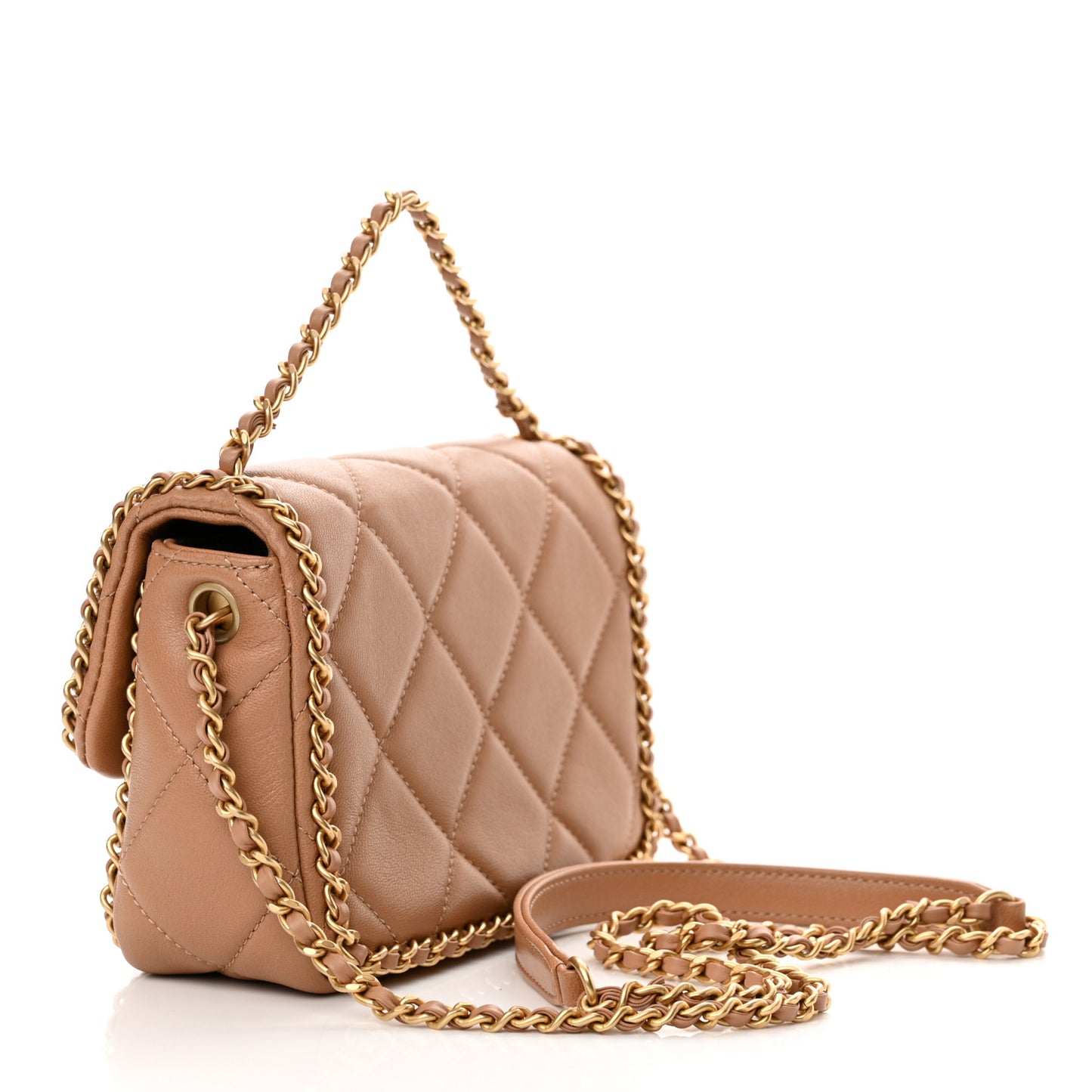 Lambskin Chain Around Top Handle Flap Dark Beige