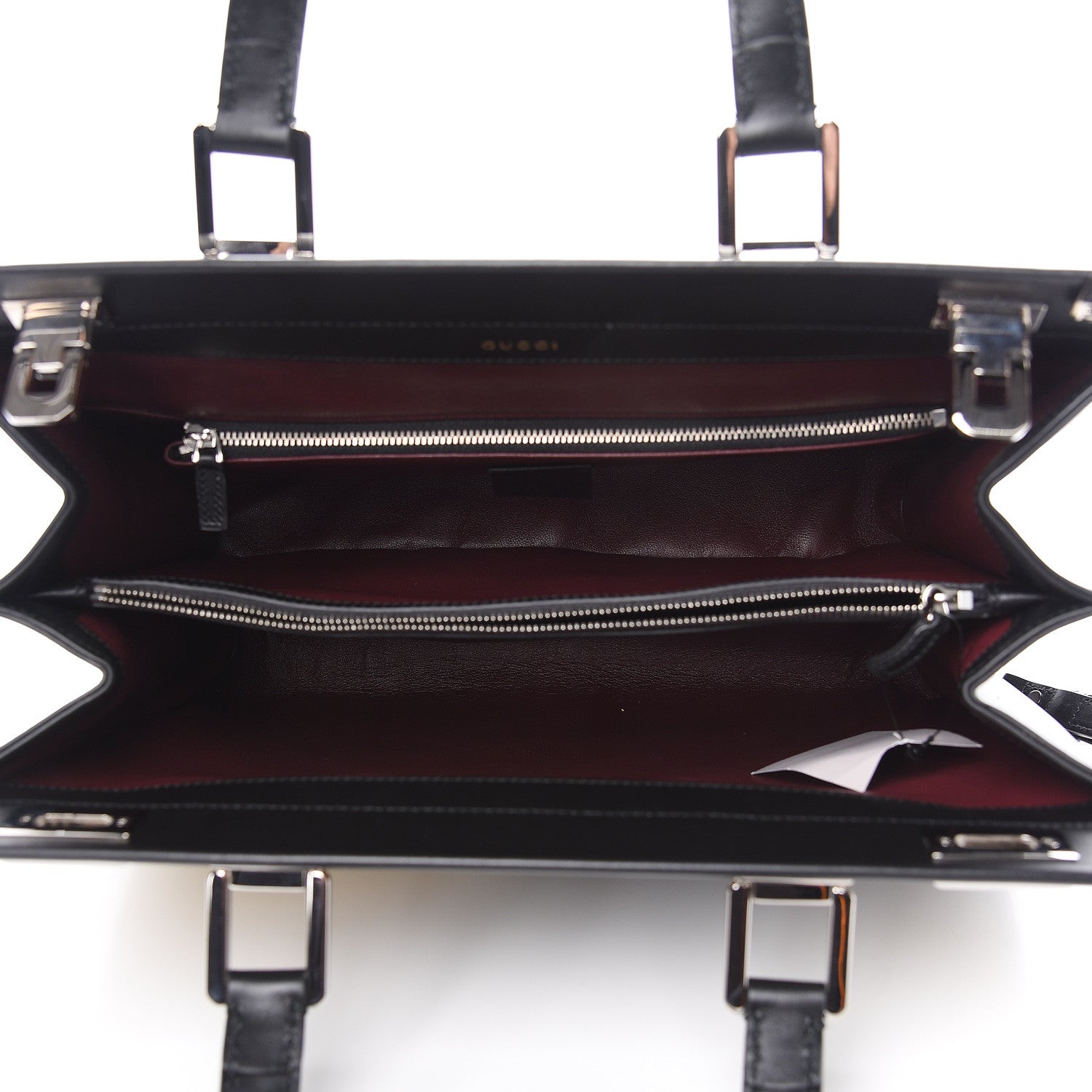 Gucci Smooth Calfskin Diagonal Striped Medium Zumi Top Handle Bag Black Beige 4 of 10