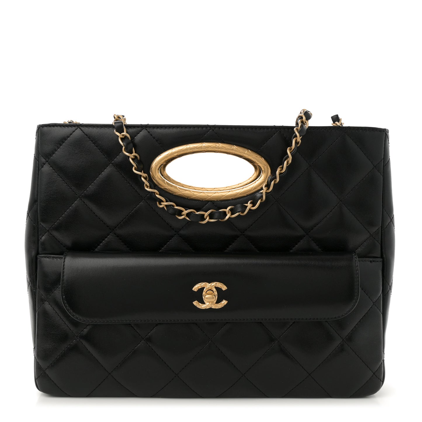 Lambskin Quilted Clutch Large Flap Bag Black
