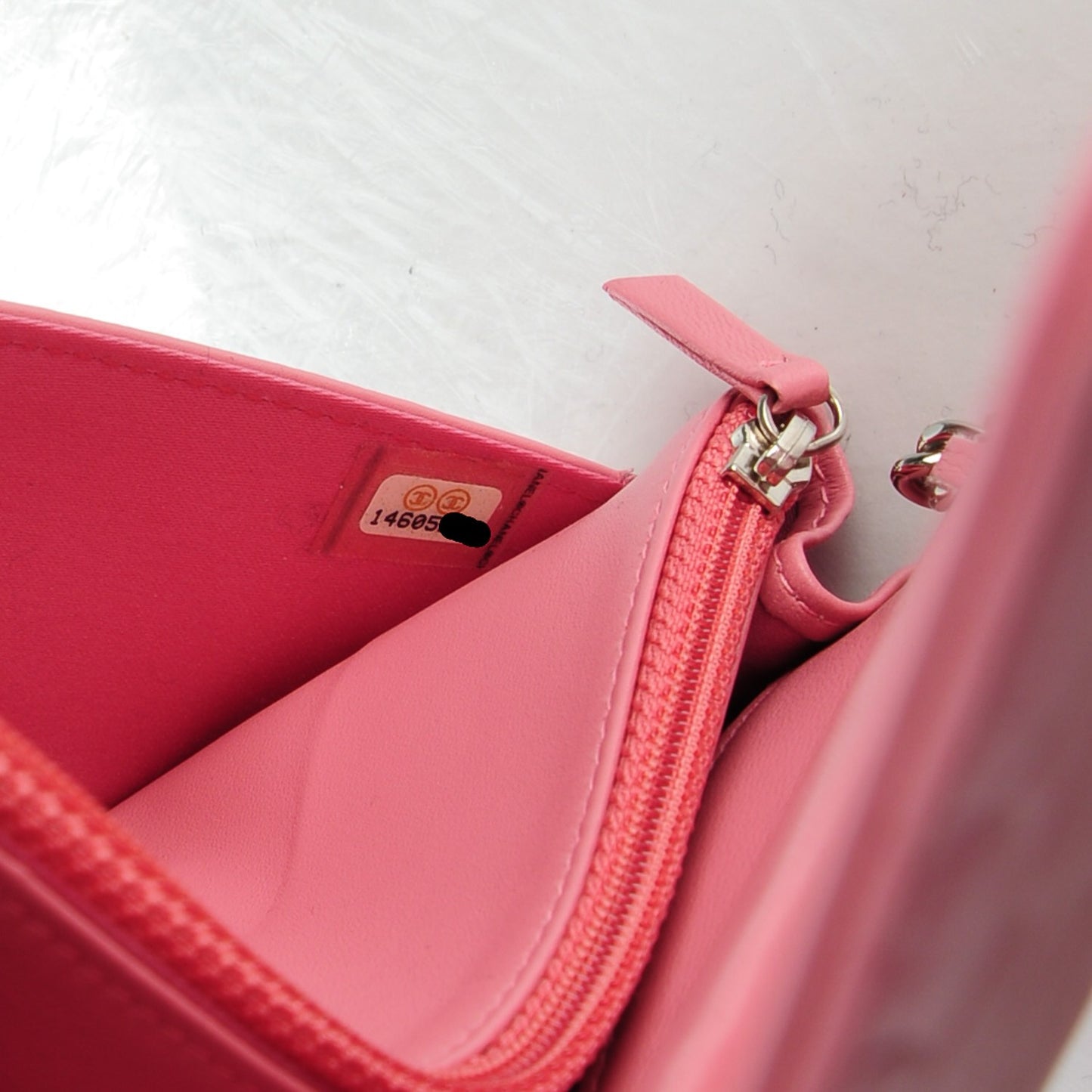 Lambskin Camellia Embossed Wallet on Chain WOC Pink