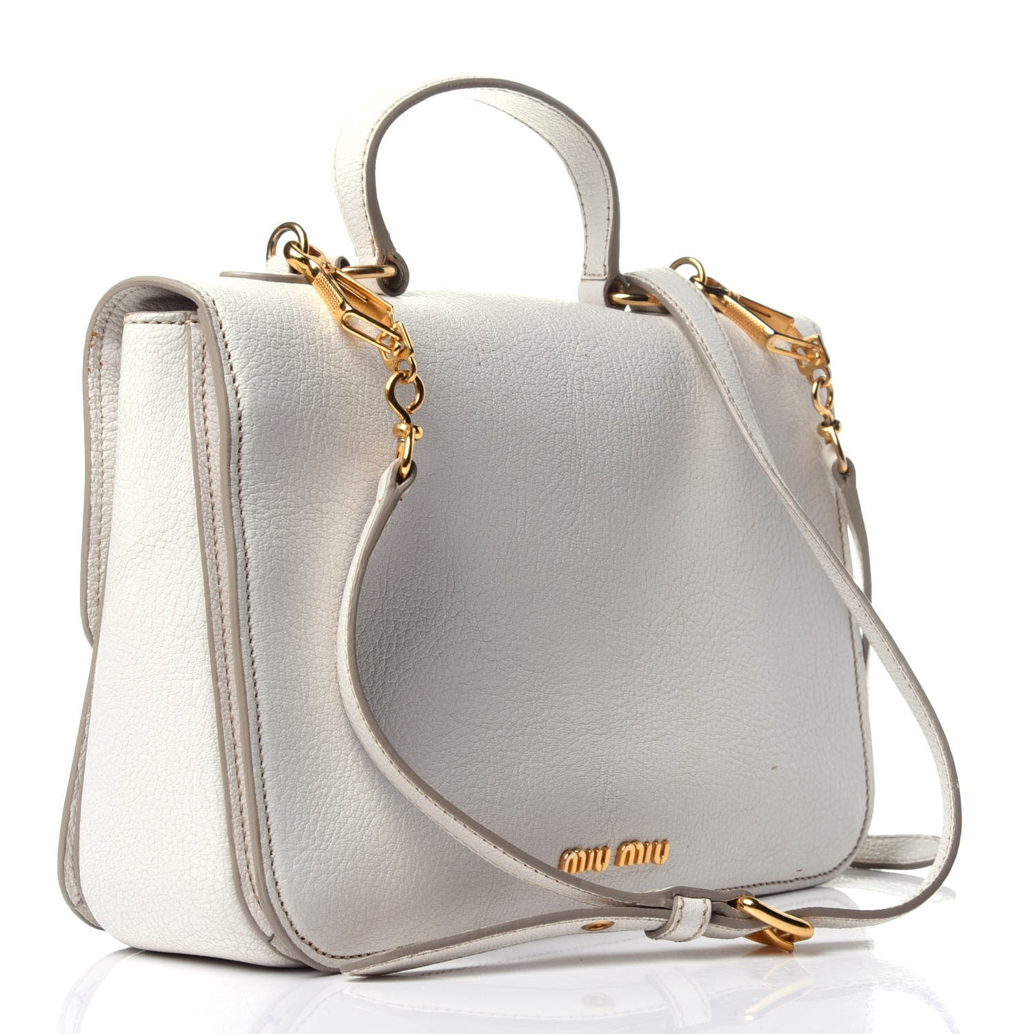 Miu Miu Goatskin Madras Shoulder Bag White 4 of 13