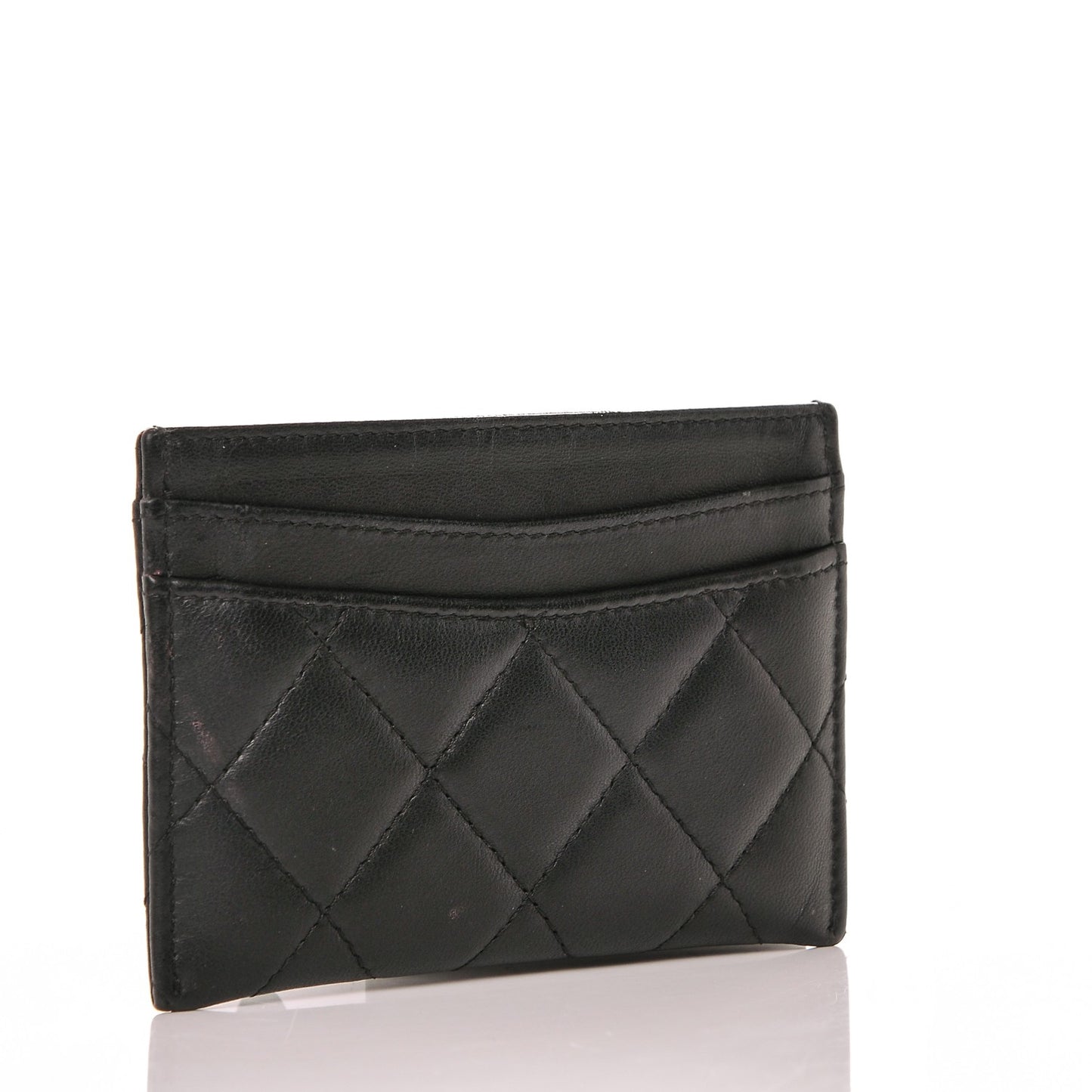 Lambskin Quilted Card Holder Black