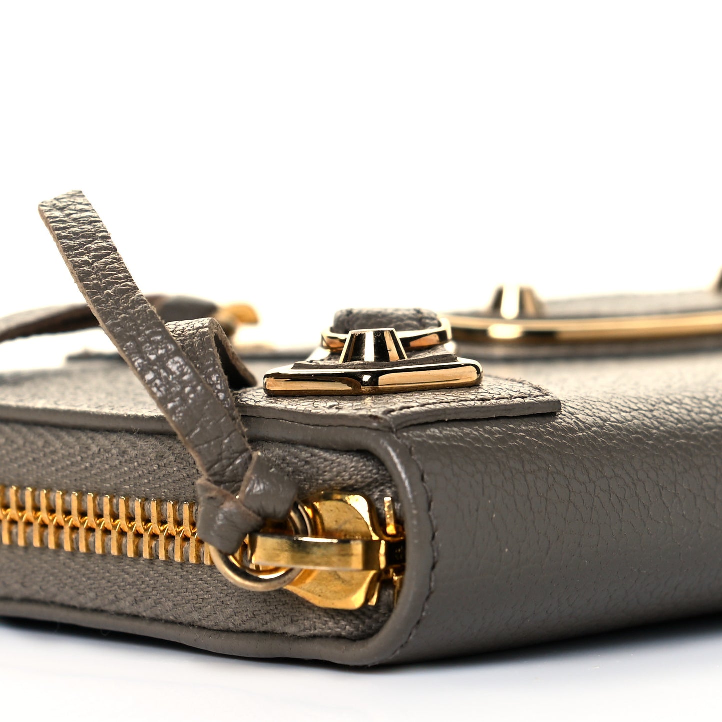 Chevre Gold Metallic Edge Hardware Zip Around Wallet Gris Taupe