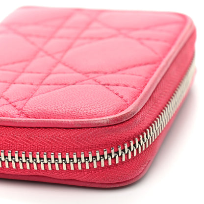 Christian Dior Lambskin Cannage Mini Lady Dior Zip Portemonnaie Fuchsia 5 of 13