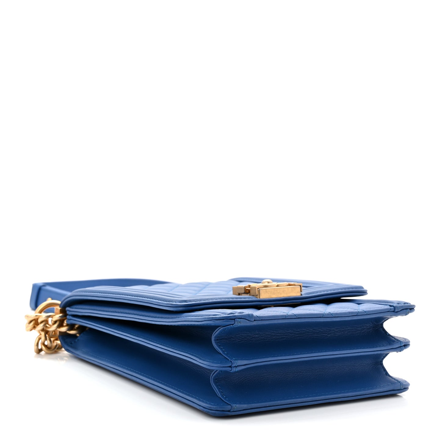 Calfskin Quilted North South Boy Flap Blue
