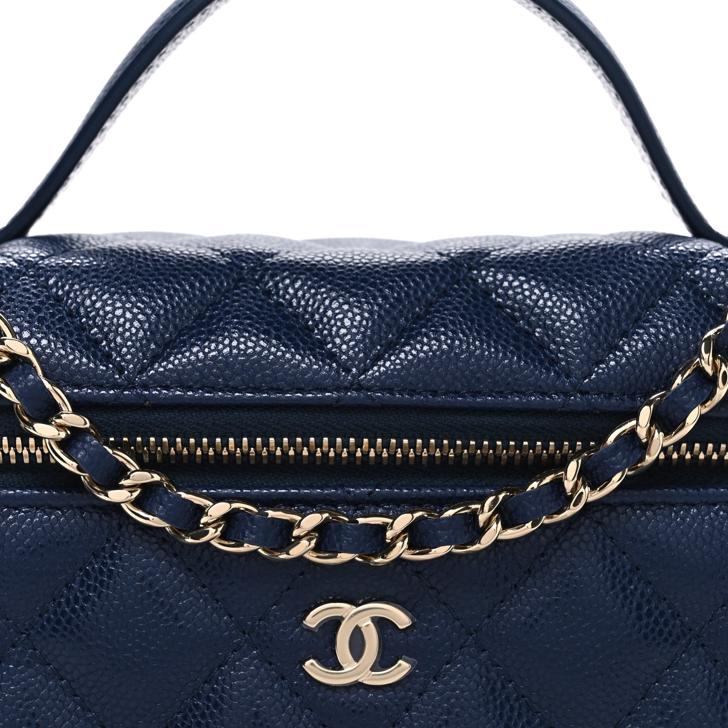 Chanel Caviar Quilted Top Handle Slim Vanity With Chain Navy 8 of 11