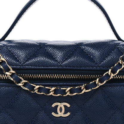 Chanel Caviar Quilted Top Handle Slim Vanity With Chain Navy 8 of 11