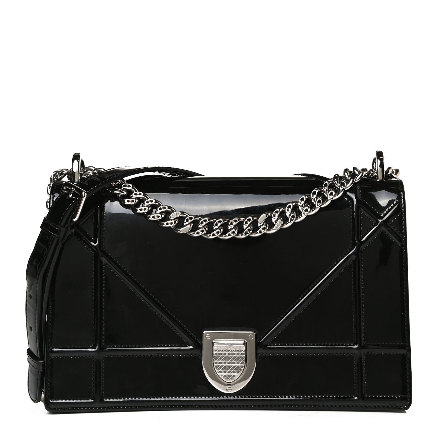 Patent Medium Diorama Flap Bag Black