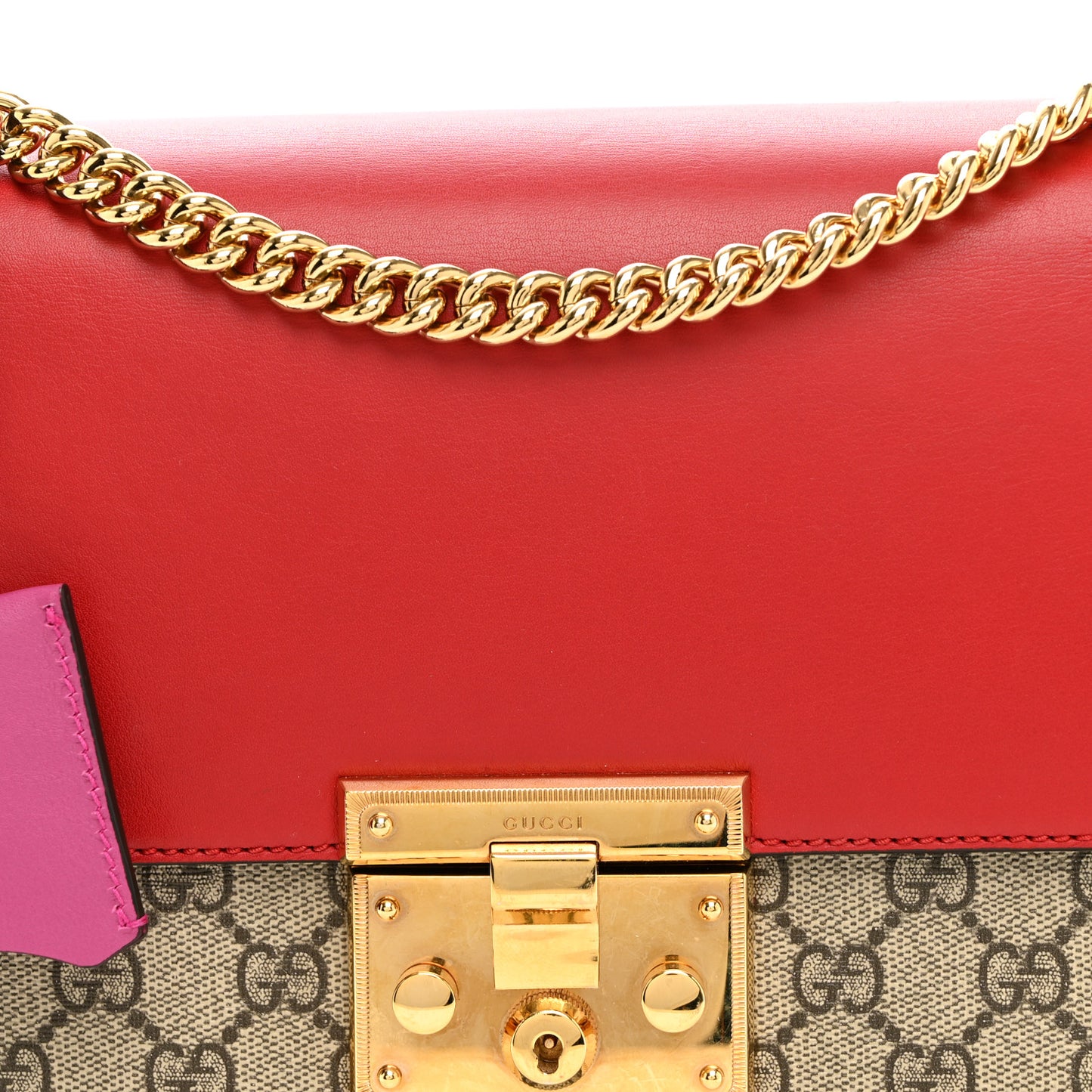 GG Supreme Monogram Calfskin Medium Padlock Shoulder Bag Beige Hibiscus Red New Rosette
