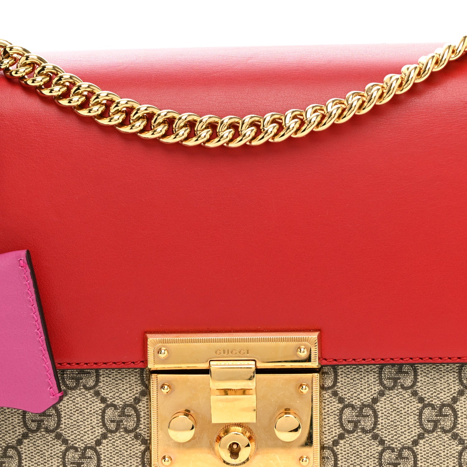 Gucci GG Supreme Monogram Calfskin Medium Padlock Shoulder Bag Beige Hibiscus Red New Rosette 8 of 10
