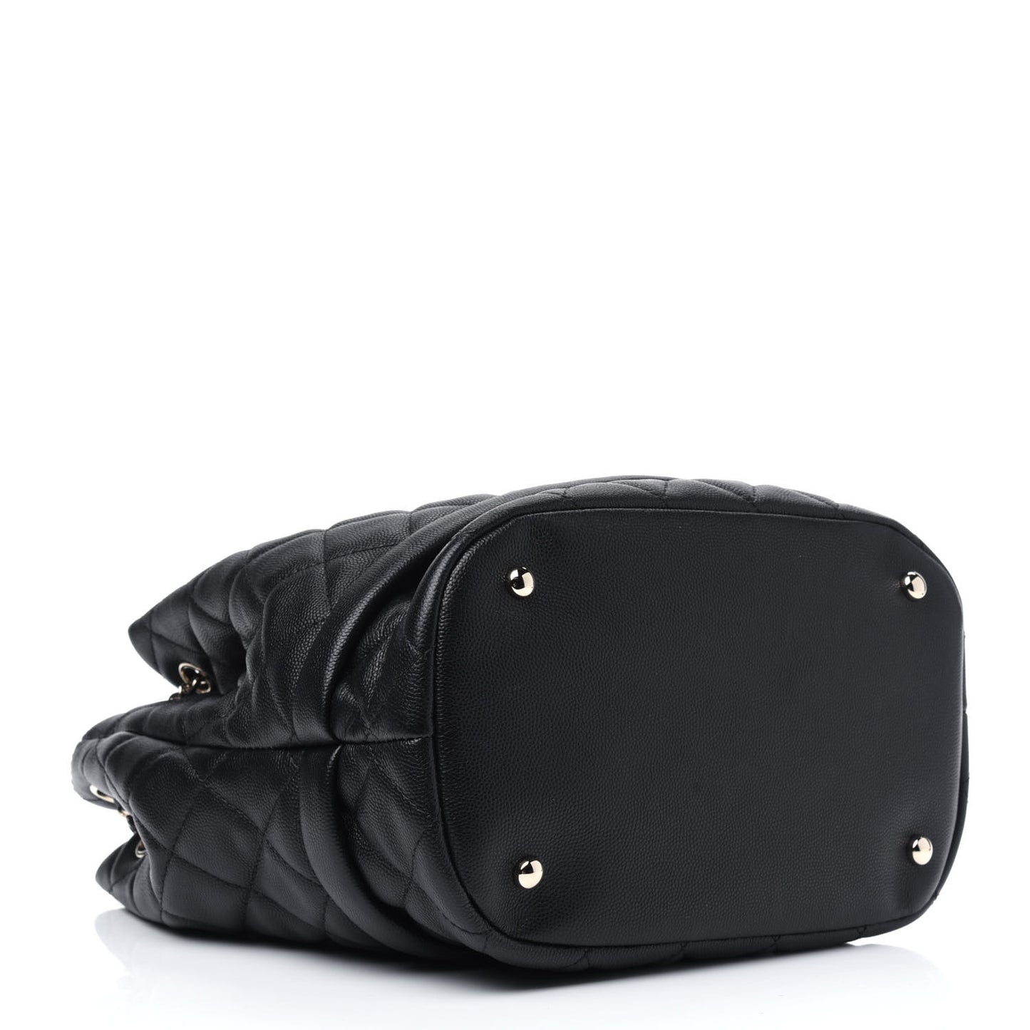 Caviar Quilted Large Rolled Up Bucket Drawstring Bag Black