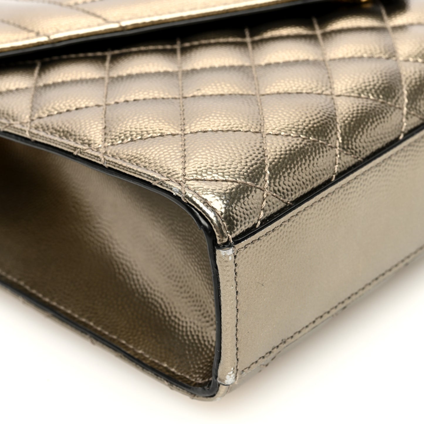 Metallic Grain De Poudre Textured Mixed Matelasse Triquilt Medium Monogram Satchel Piombo