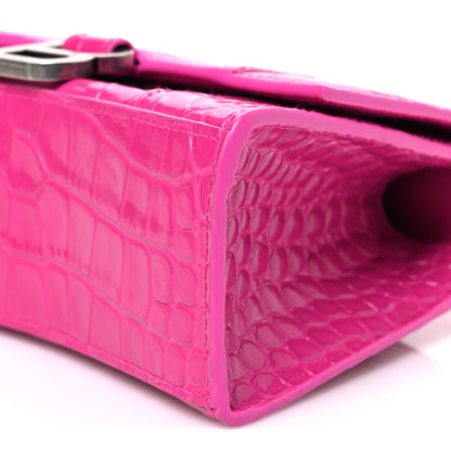 Balenciaga Shiny Calfskin Crocodile Embossed Hourglass Top Handle Bag XS Lipstick Pink 11 of 11