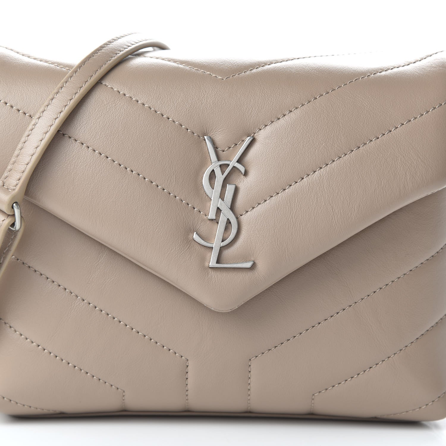 Saint Laurent Calfskin Y Quilted Monogram Toy Loulou Crossbody Bag Dusty Grey 9 of 10