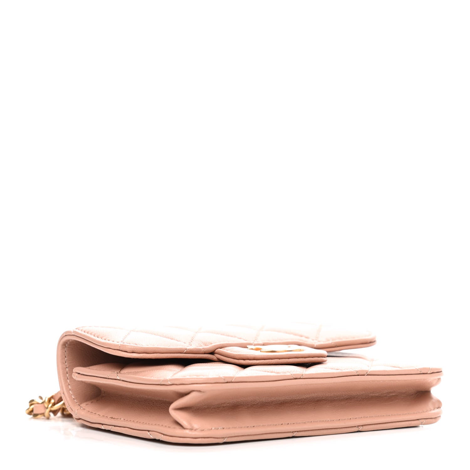 Chanel Lambskin Quilted Top Handle Flap Coin Purse With Chain Beige 3 of 4