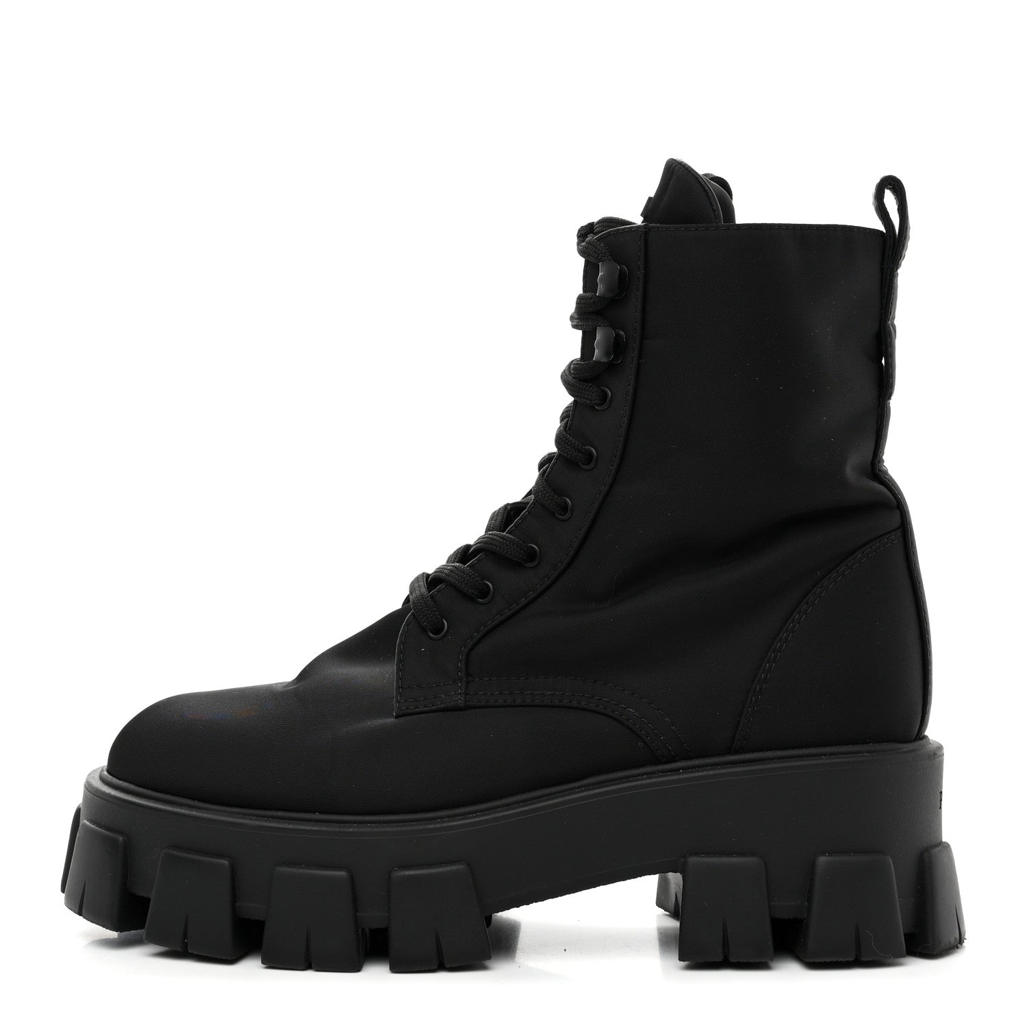Prada Re-Nylon Gabardine Metal Triangle Logo Monolith Pouch Pocket 55mm Boots 39 Black 1 of 9