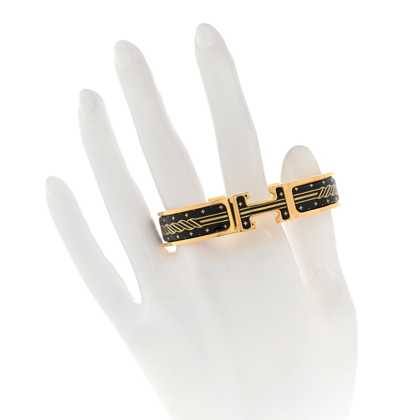 Enamel Printed Quadrige Au Fil Narrow Clic Clac H Bracelet PM Jaune Or Black