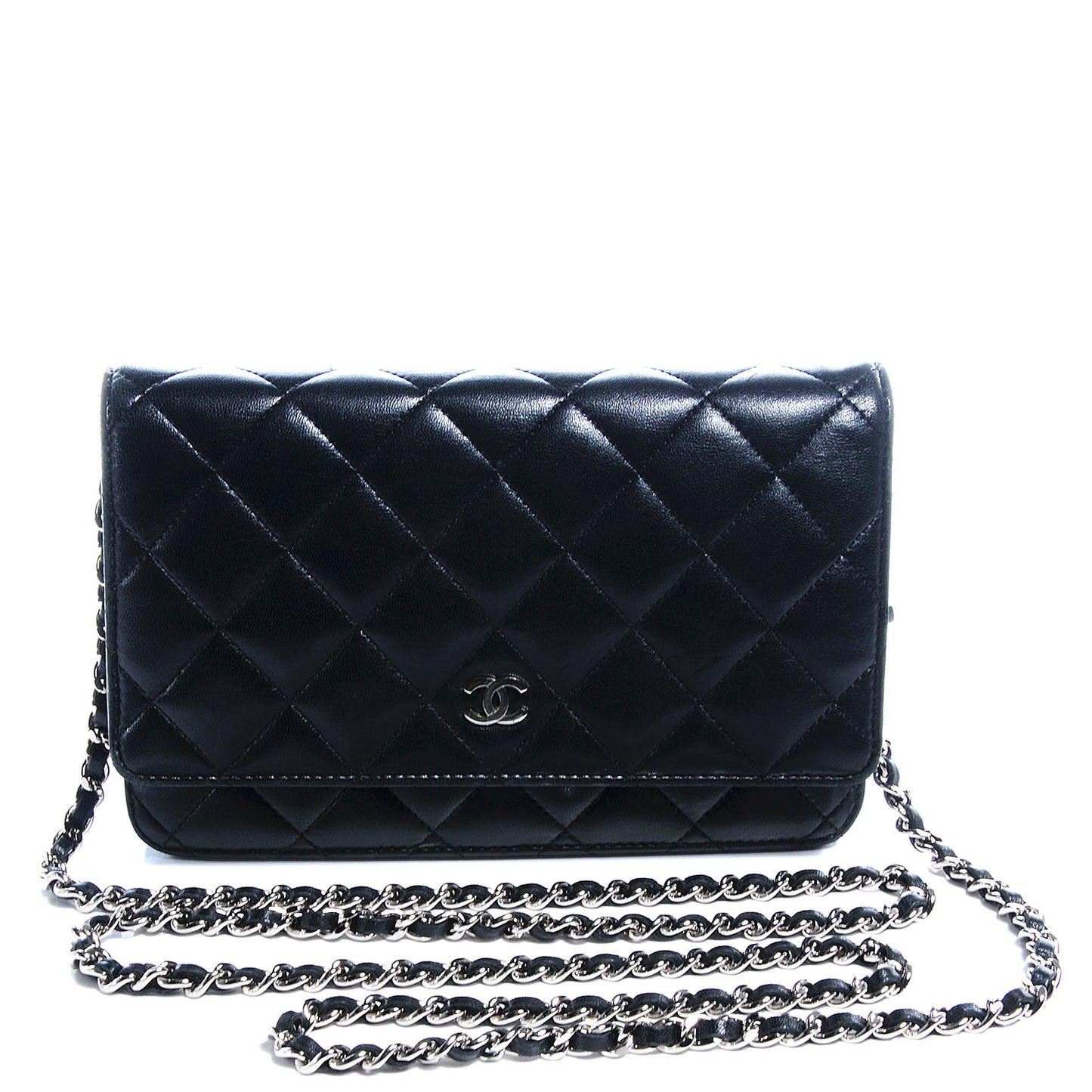 Lambskin Quilted Wallet On Chain Black